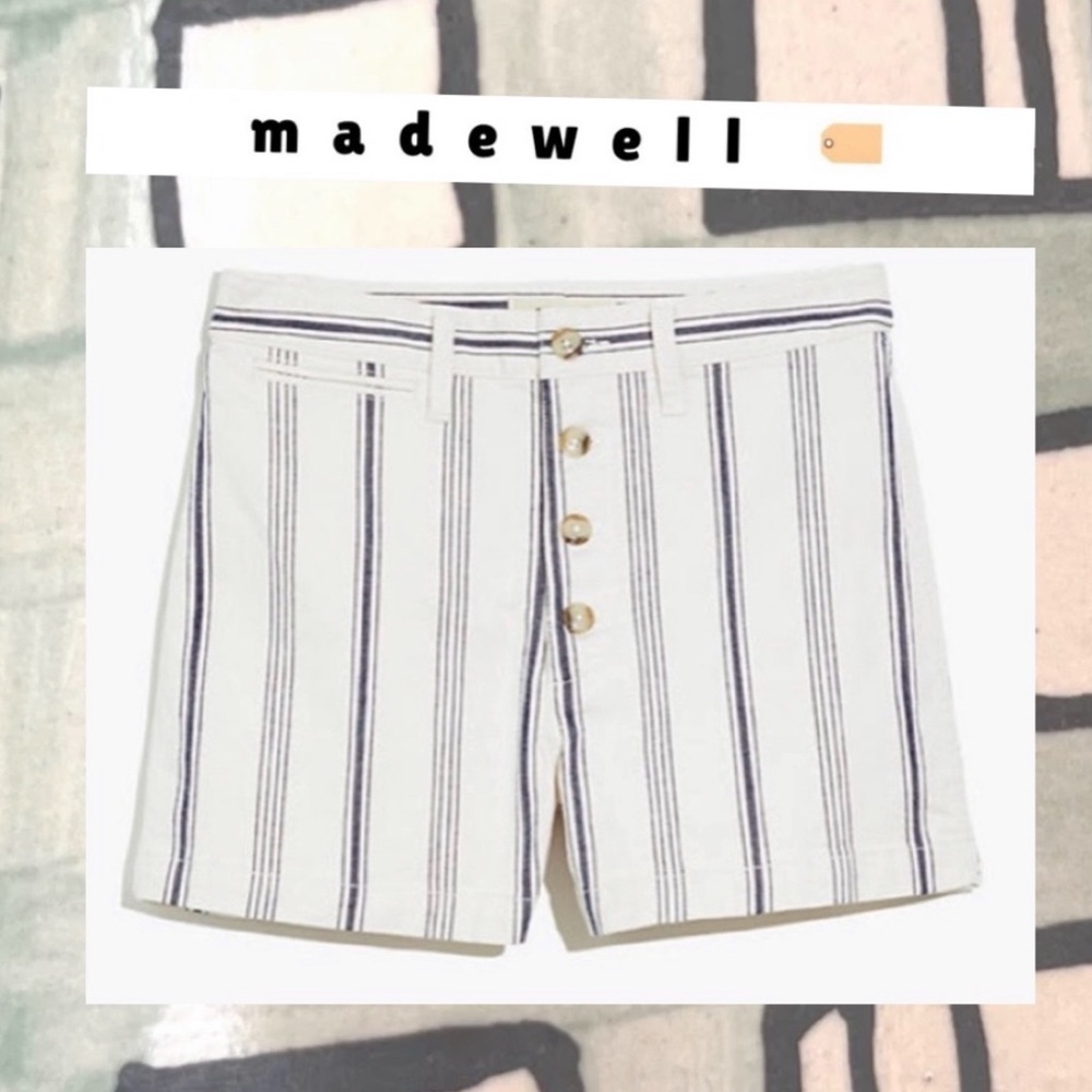 Madewell • white & blue striped high waist shorts with front buttons - size 26 - Picture 2 of 9